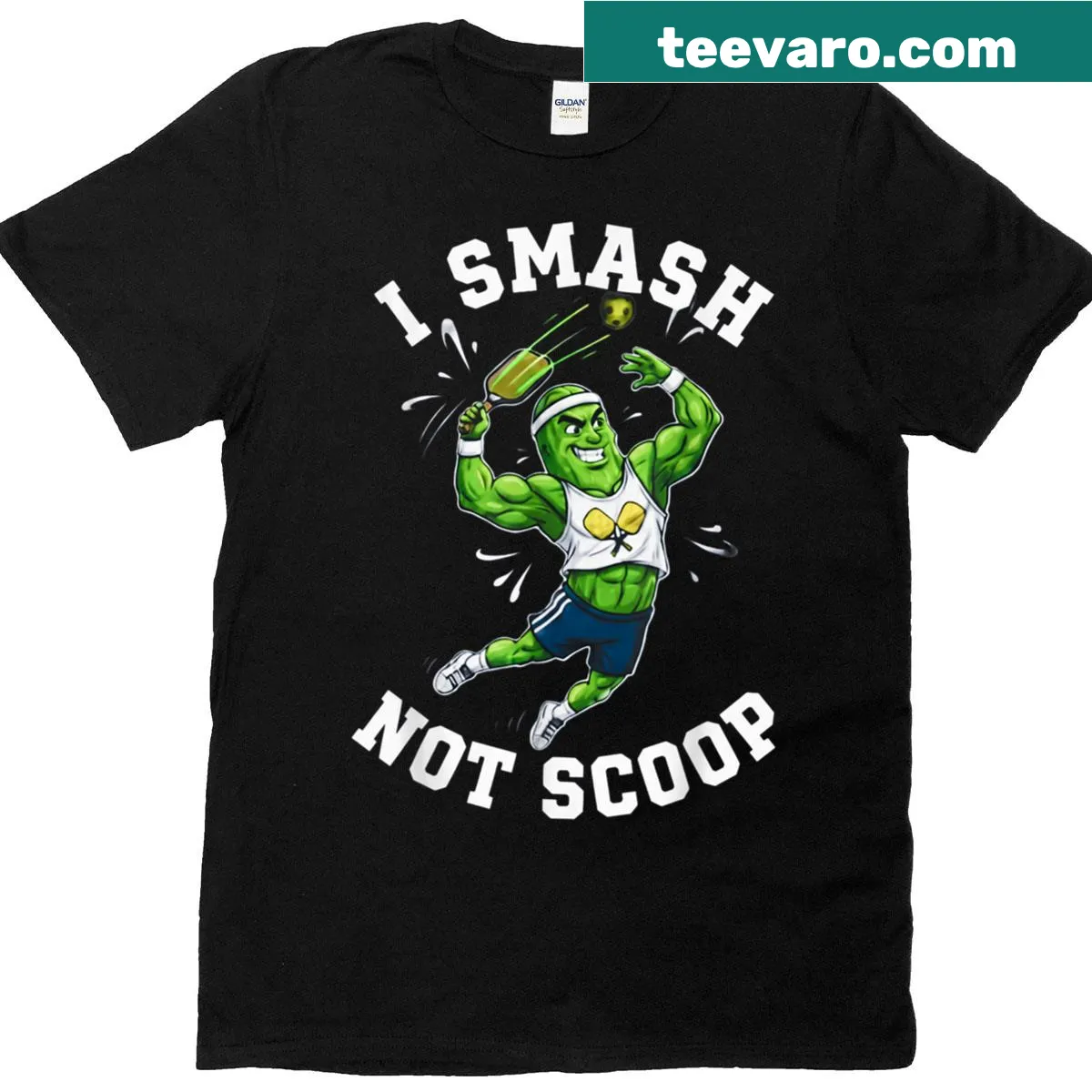 Funny pickleball graphic with 'I Smash Not Scoop' message t-shirt — on a men's t-shirt