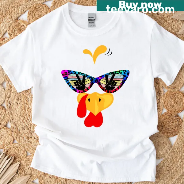 Funny turkey face T-shirt with sunglasses for Thanksgiving