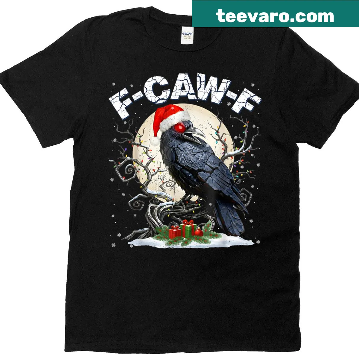 Vintage crow in Santa hat design for Christmas men's t-shirt — on a men's t-shirt