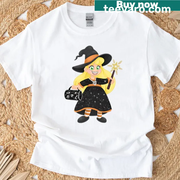 Whimsical witch design in a digital sketch style for Halloween
