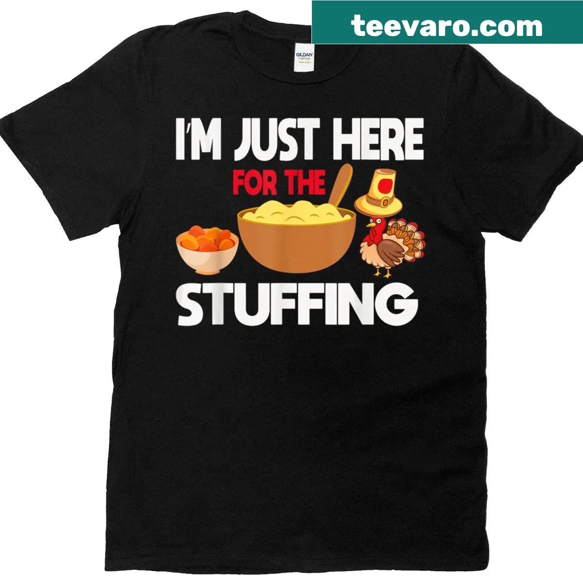 Funny Thanksgiving T-shirt with a stuffing-themed slogan — on a men's t-shirt