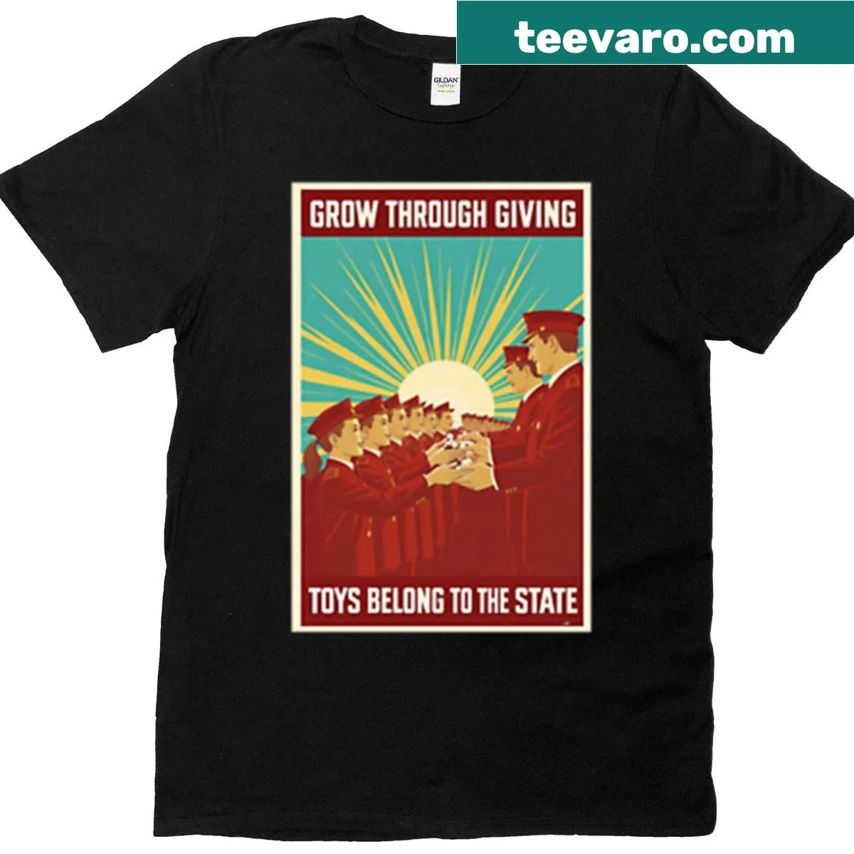 T-shirt with the message 'Grow Through Giving' in simple typography — on a men's t-shirt