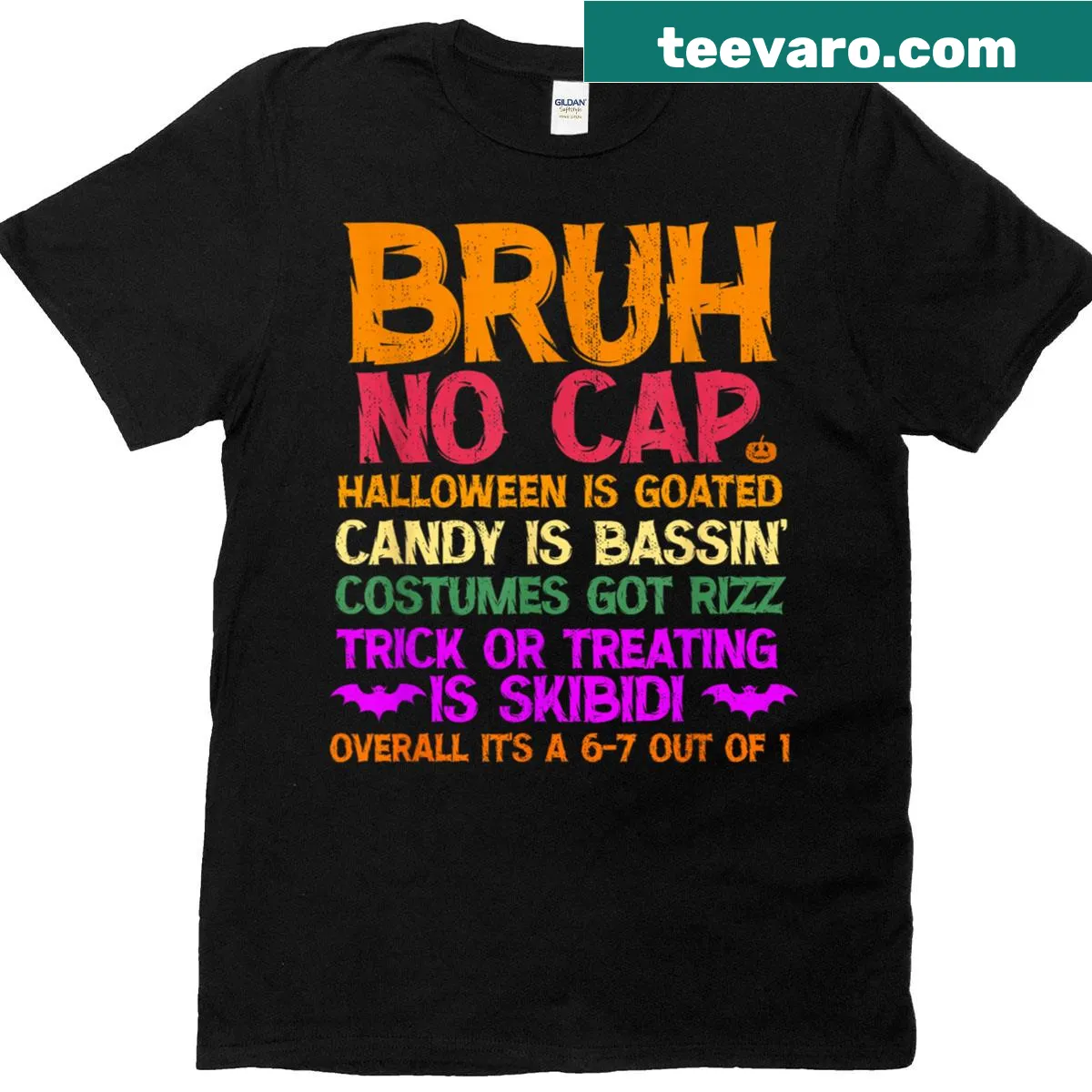 Funny Halloween T-shirt with No Cap meme typography — on a men's t-shirt