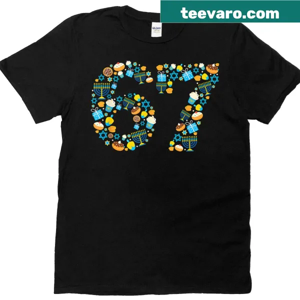 Festive Hanukkah menorah and dreidel graphic t-shirt