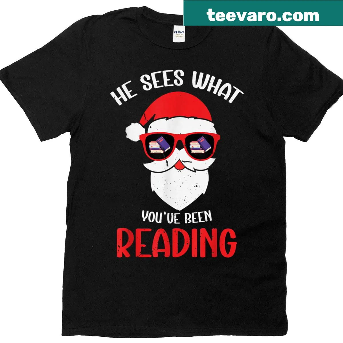 Funny Christmas T-shirt with a bookish theme and humorous text — on a men's t-shirt