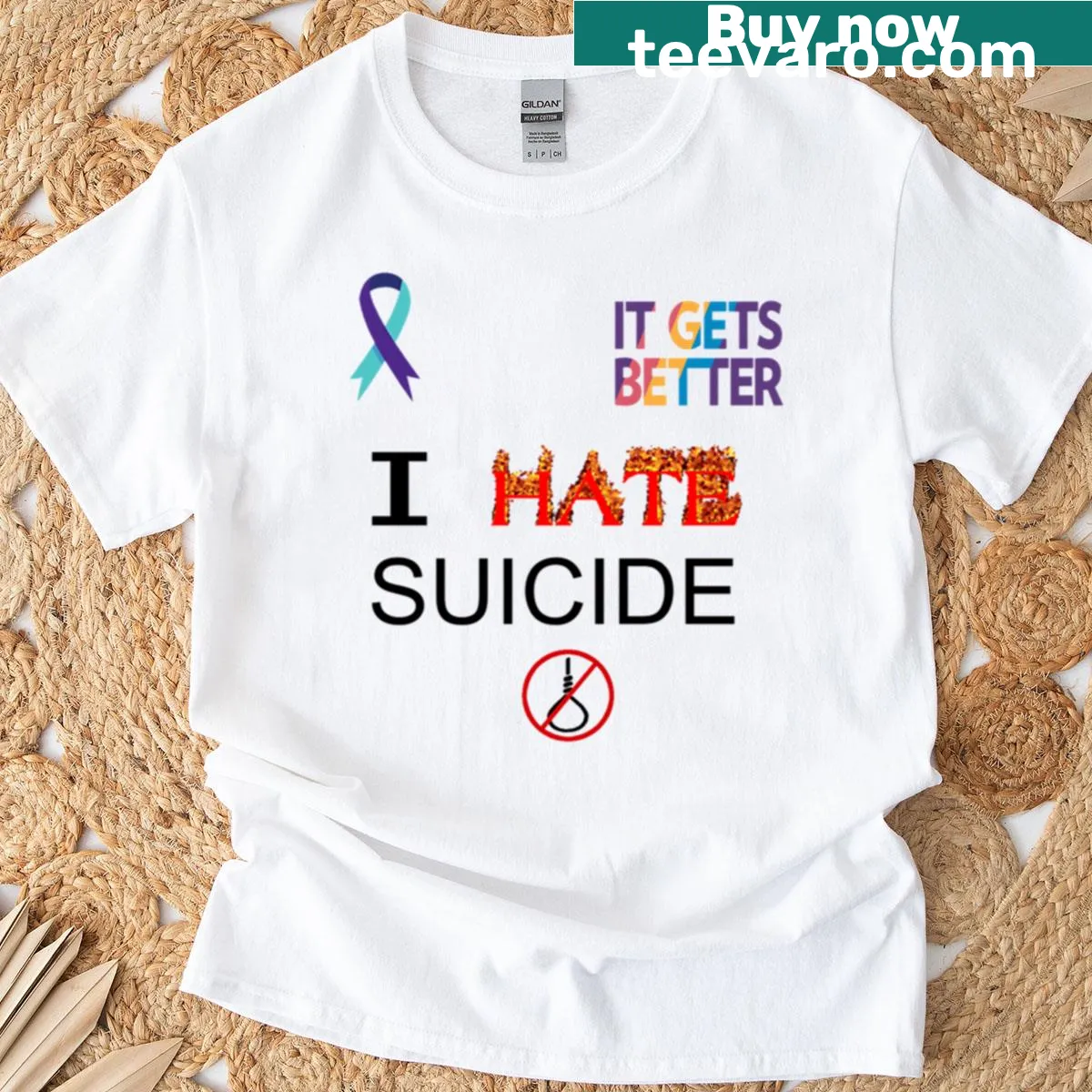 Bold T-shirt expressing a strong message against suicide — on a men's t-shirt