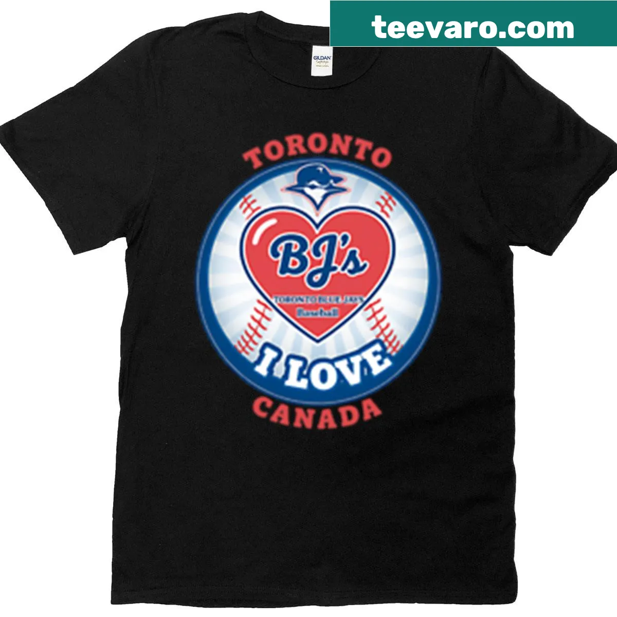 Toronto Blue Jays graphic tee with text reading I Love Bjs — on a men's t-shirt