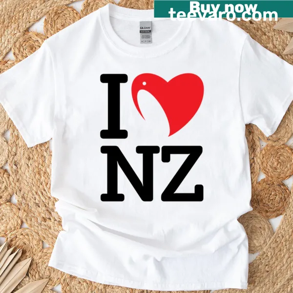 I Love Nz T-shirt with proud Kiwi design and bold text.