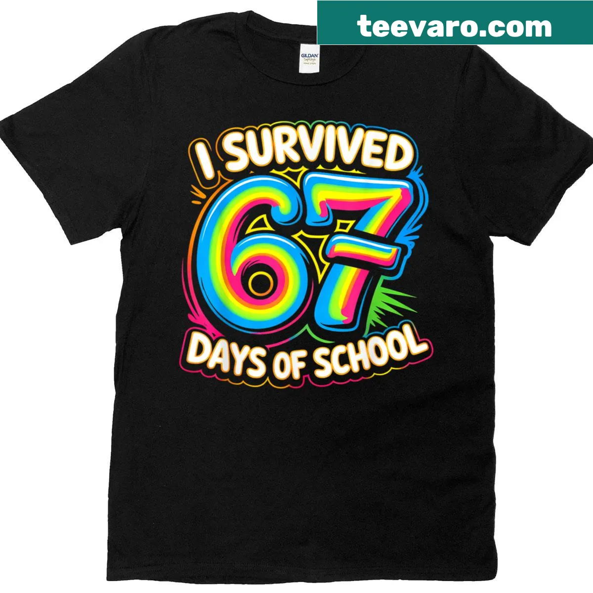 Funny school shirt with 'I Survived 67 Days Of School' — on a men's t-shirt