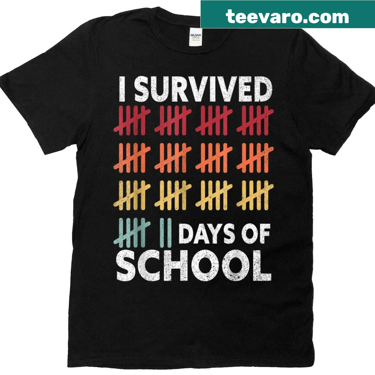 Funny t-shirt celebrating survival of 67 school days with a math twist. — on a men's t-shirt