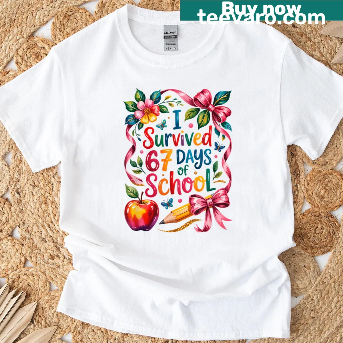 Funny T-shirt with the phrase 'I Survived 67 Days Of School' — on a men's t-shirt