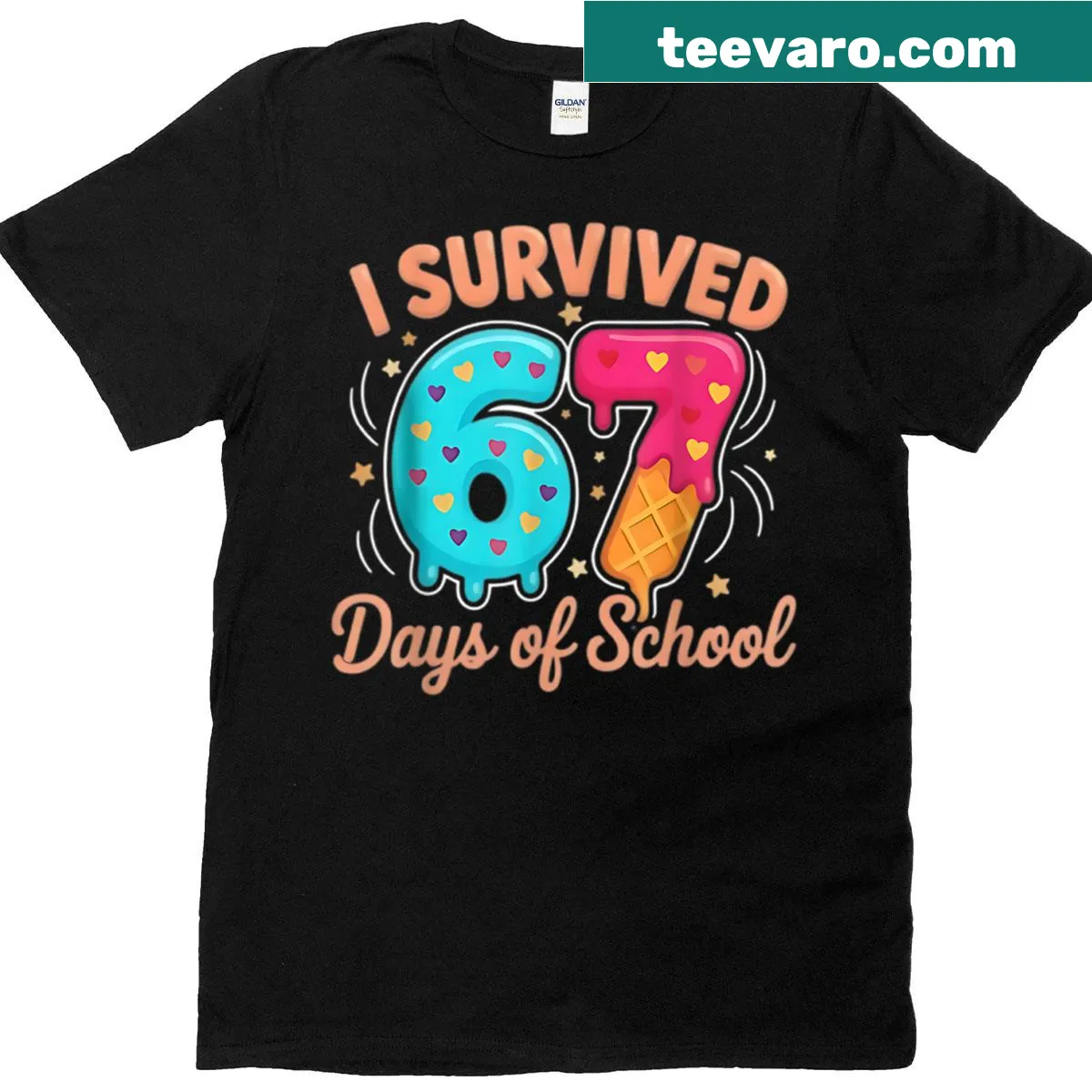 Funny teacher T-shirt with 'I Survived 67 Days Of School' text — on a men's t-shirt