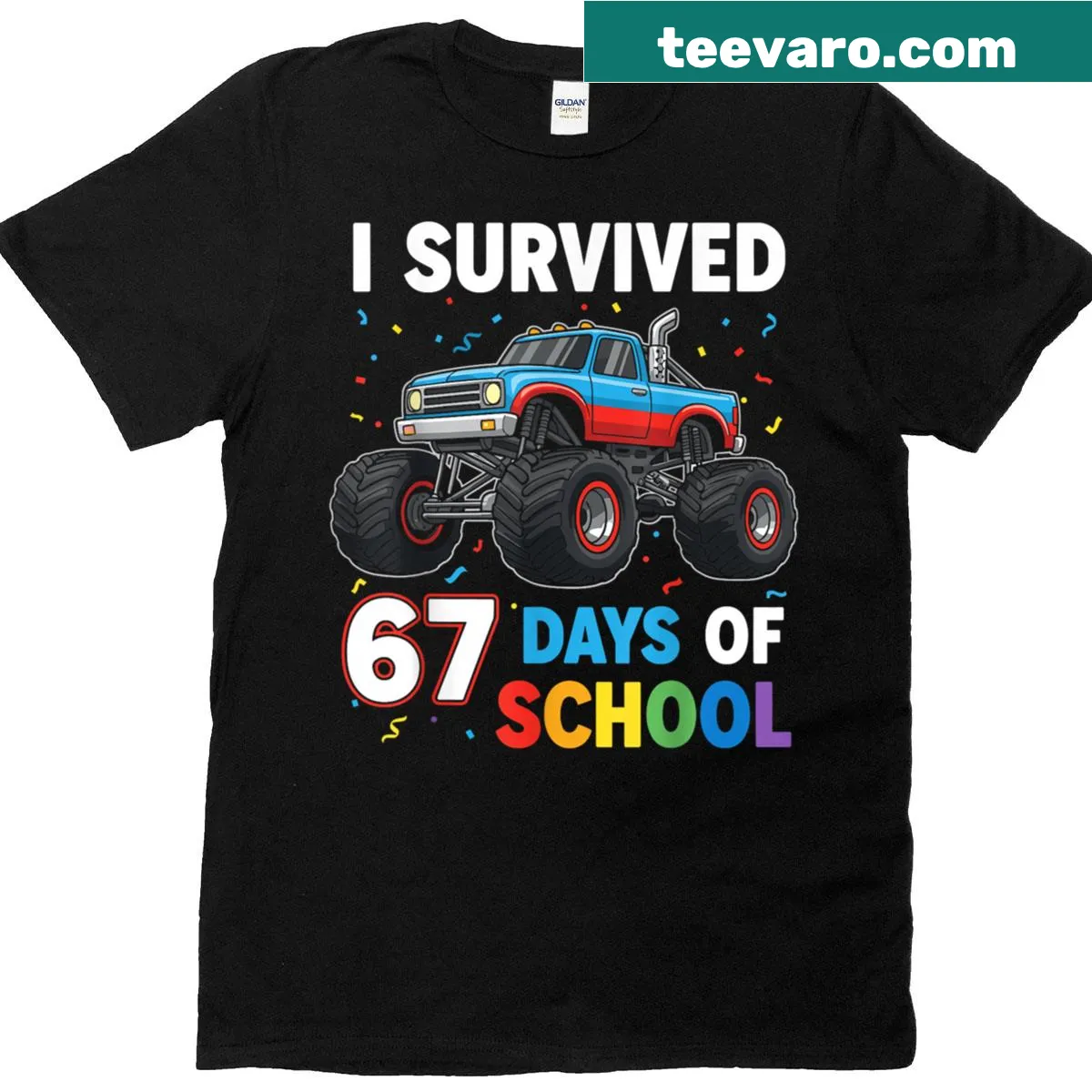 Funny school survival shirt with 'I Survived 67 Days Of School' — on a men's t-shirt