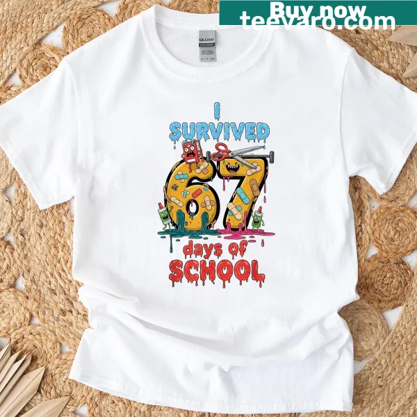 Funny t-shirt about surviving school with a monster graphic