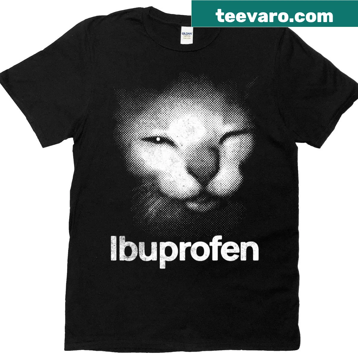 Funny cat T-shirt with an ibuprofen-themed meme graphic — on a men's t-shirt