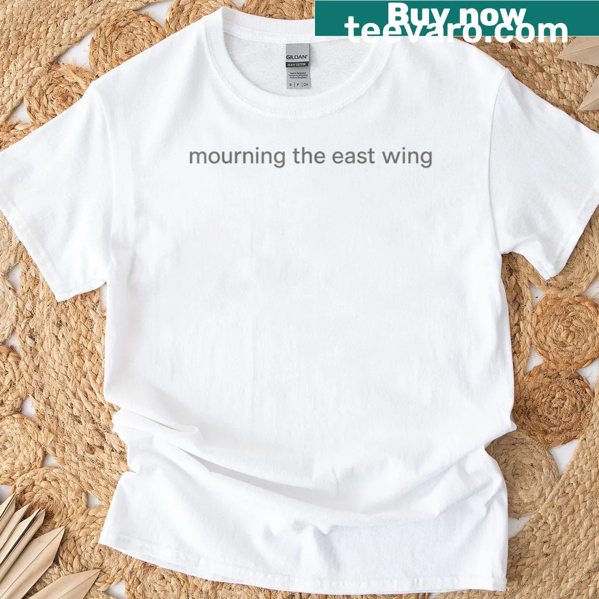 Political parody T-shirt with humorous text about mourning the East Wing — on a men's t-shirt