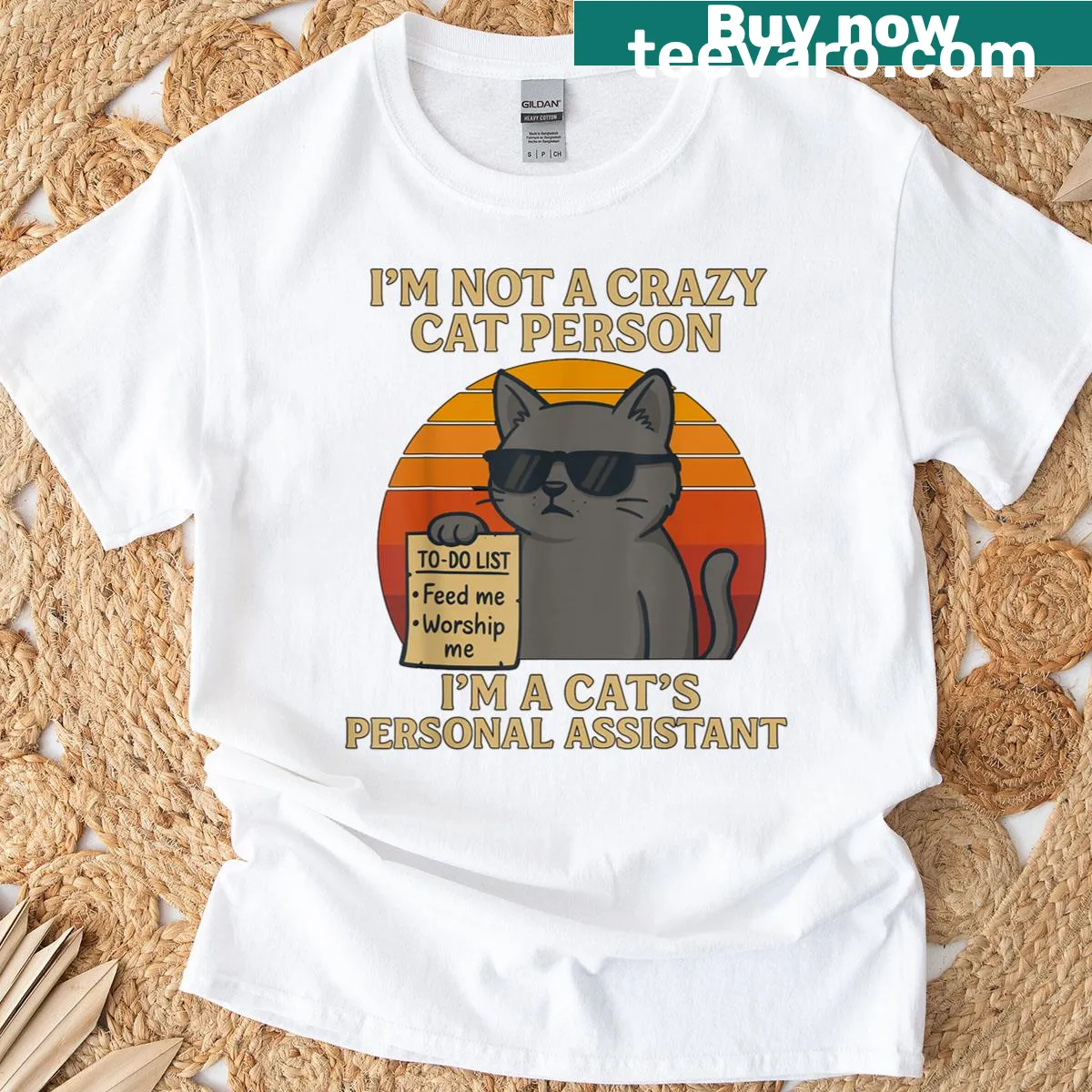 Funny T-shirt declaring 'Im A Cats Personal Assistant' with quirky text design — on a men's t-shirt