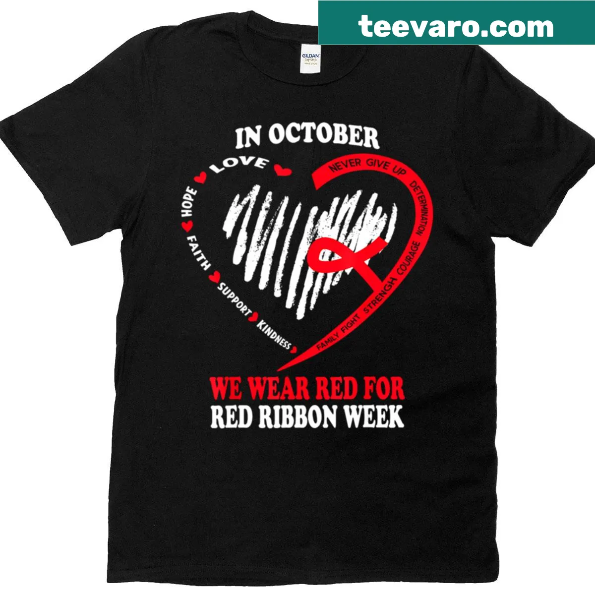 Nostalgic t-shirt with 'We October Wear Red' text design — on a men's t-shirt
