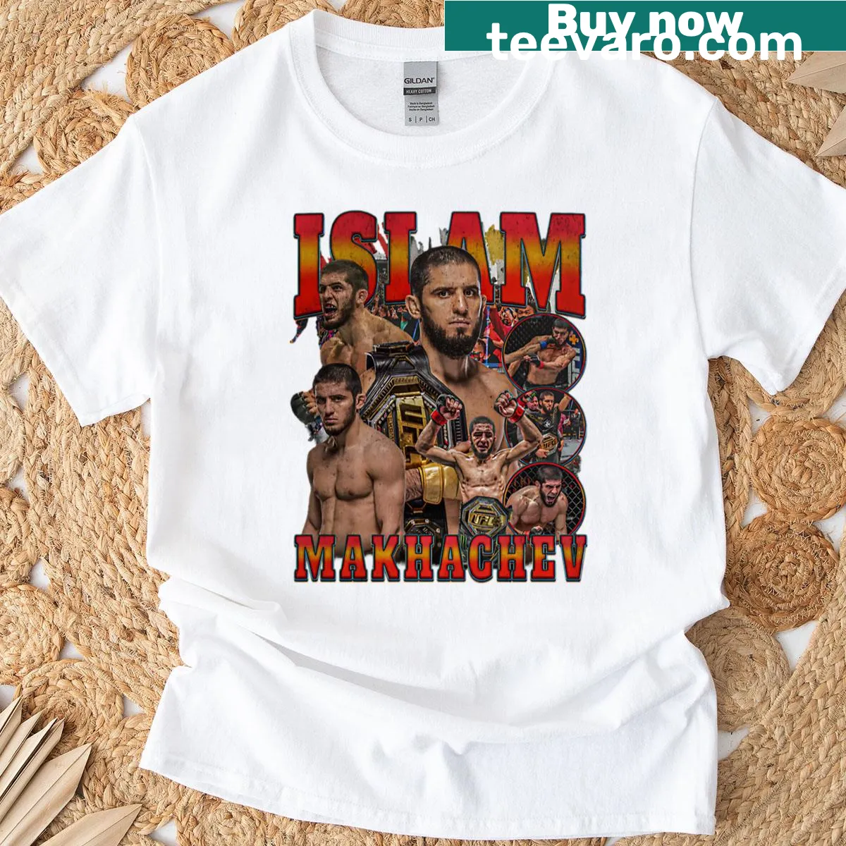 Vintage graphic honoring Islam Makhachev black belt — on a men's t-shirt