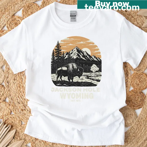 Vintage T-shirt featuring a bison graphic inspired by Jackson Hole, Wyoming