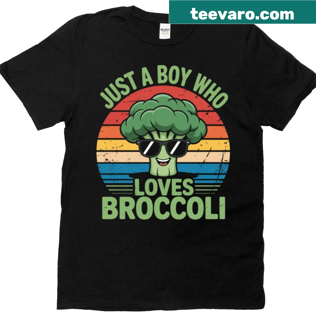 Vintage distressed t-shirt featuring a boy's love for broccoli with playful graphics — on a men's t-shirt