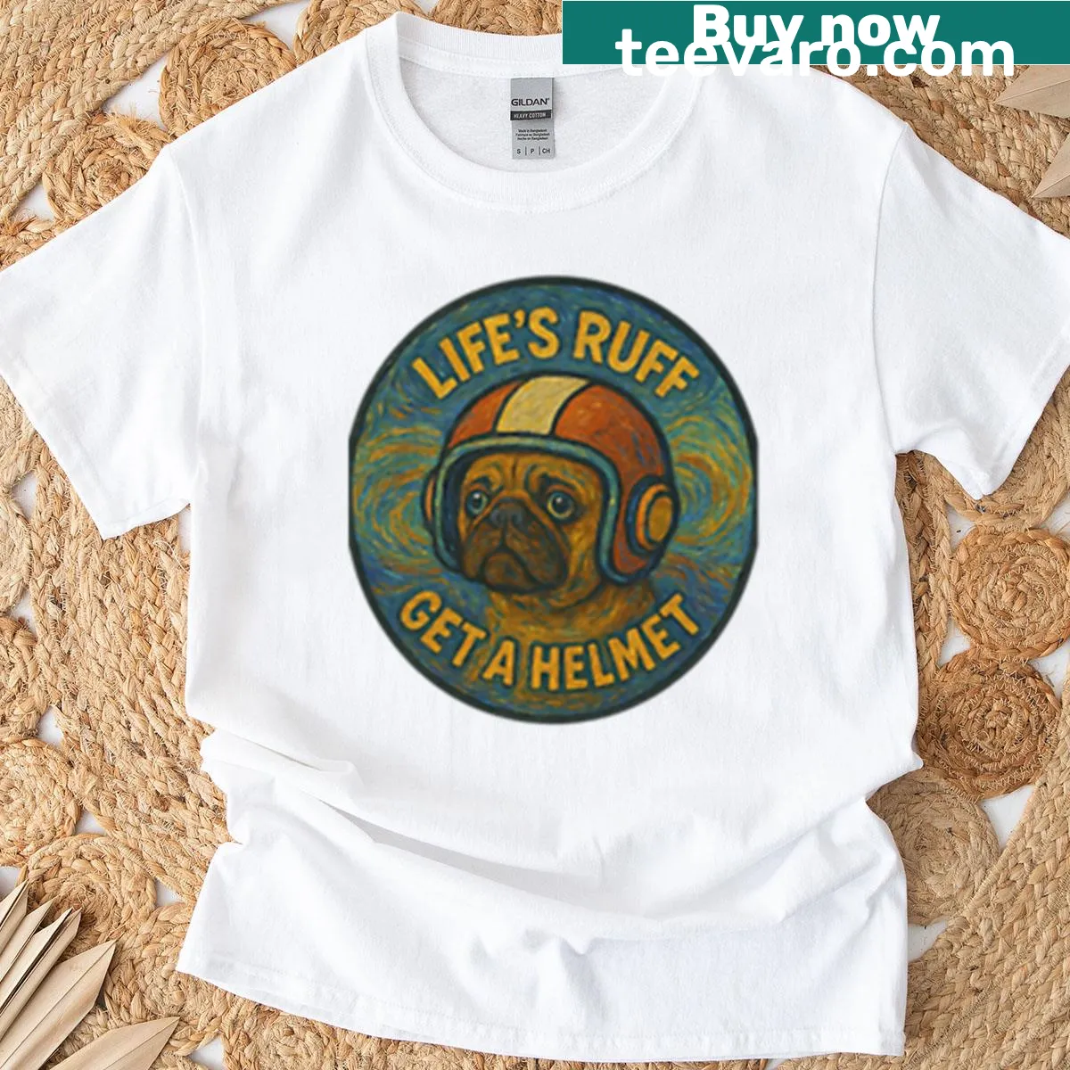 Humorous Life's Ruff T-shirt with Van Gogh-style design — on a men's t-shirt