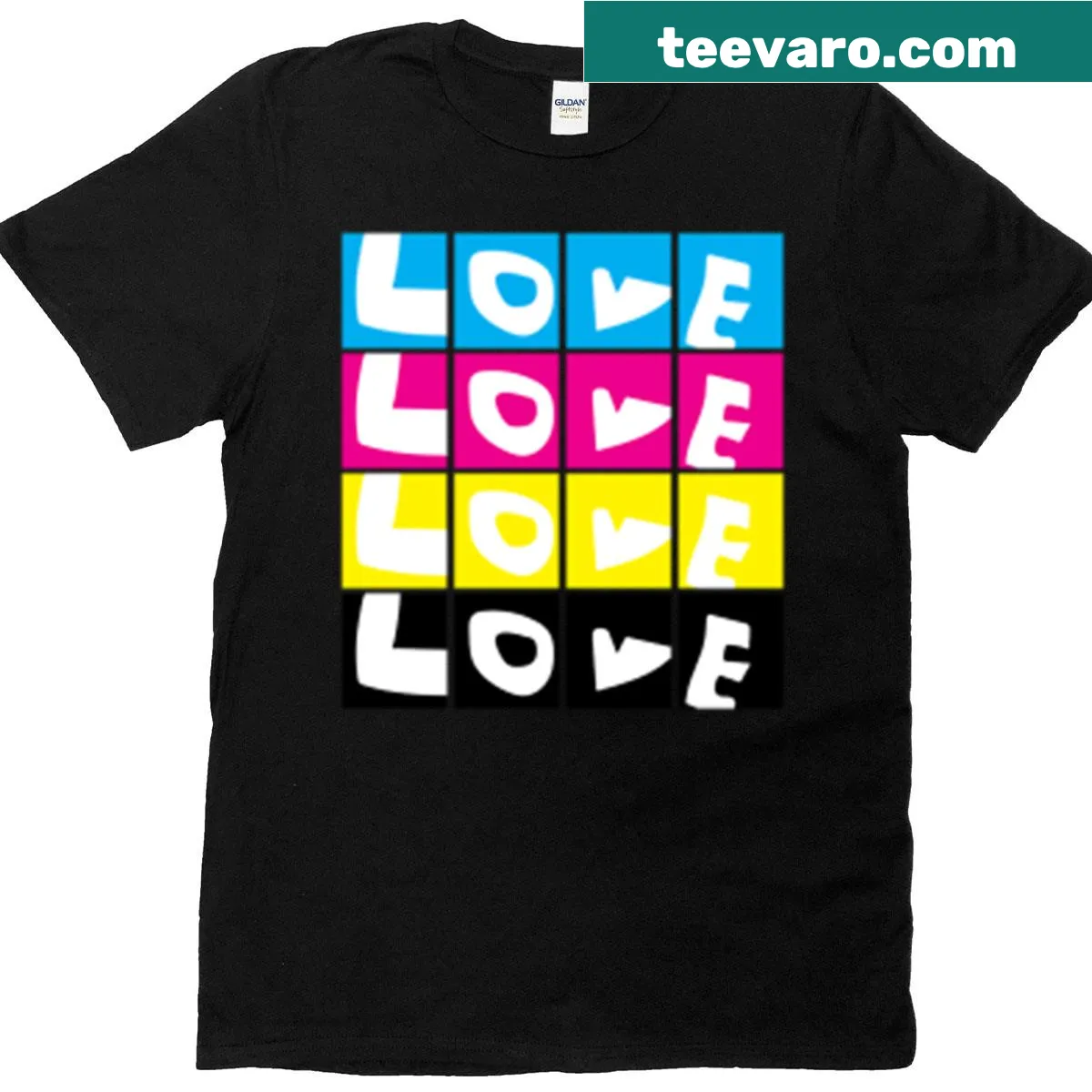 Minimalist T-shirt with repeated bold 'Love' design — on a men's t-shirt