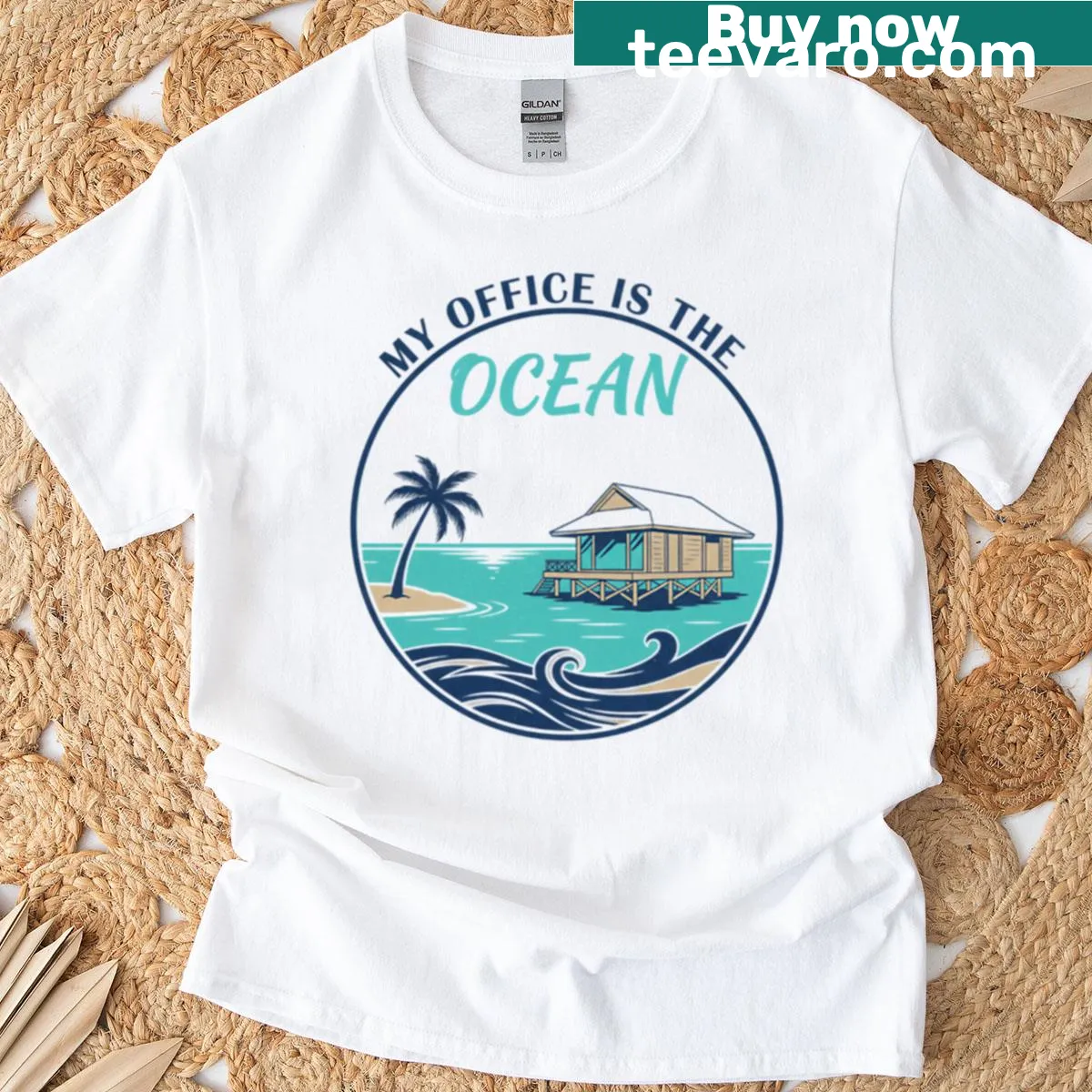 T-shirt featuring a tropical ocean scene inspired by the Maldives — on a men's t-shirt