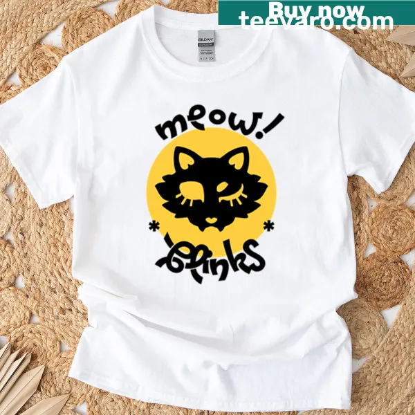 Cartoon cat design with blinking eyes on a t-shirt