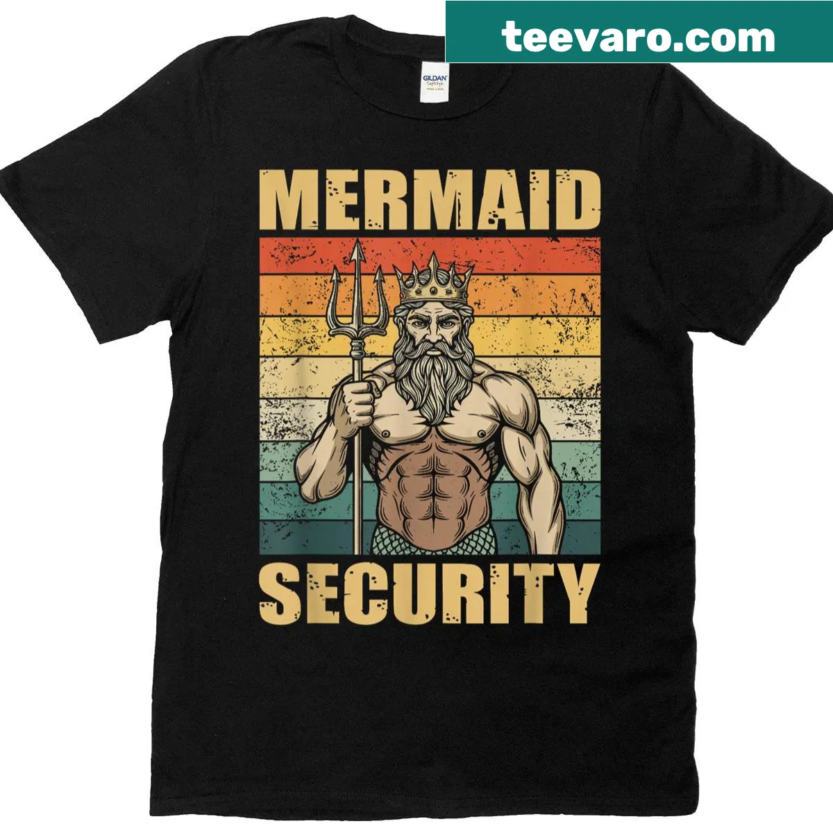 Retro Mermaid Security Funny Dad t-shirt with playful design. — on a men's t-shirt