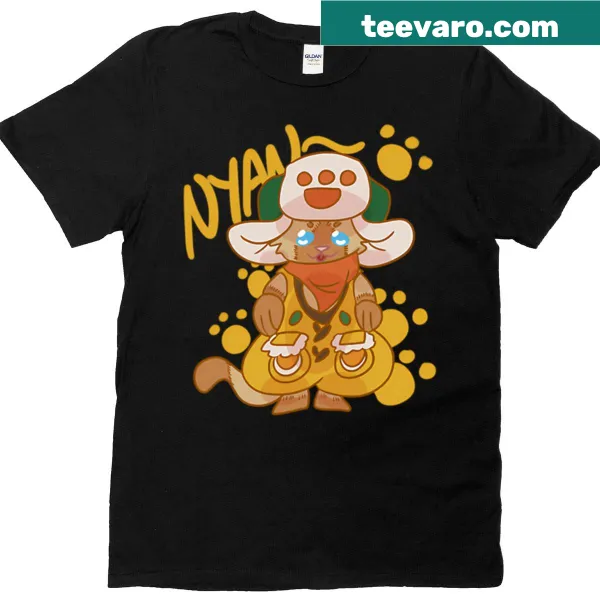 Cartoon t-shirt featuring a playful Palico Nyan character.