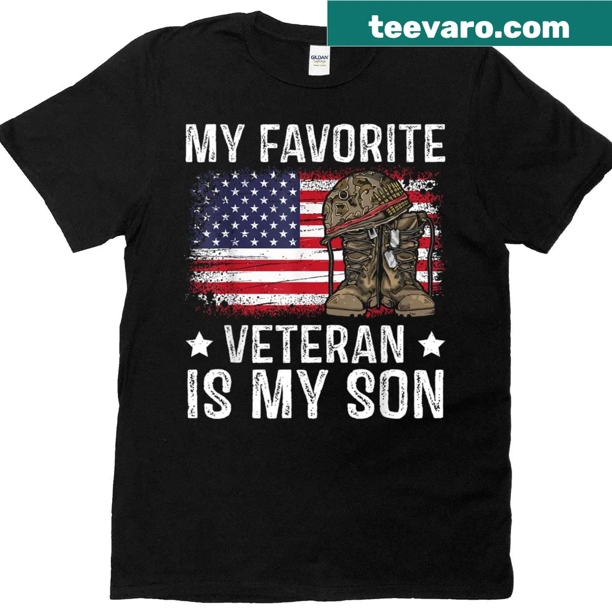 T-shirt honoring a veteran son with a heartfelt message — on a men's t-shirt