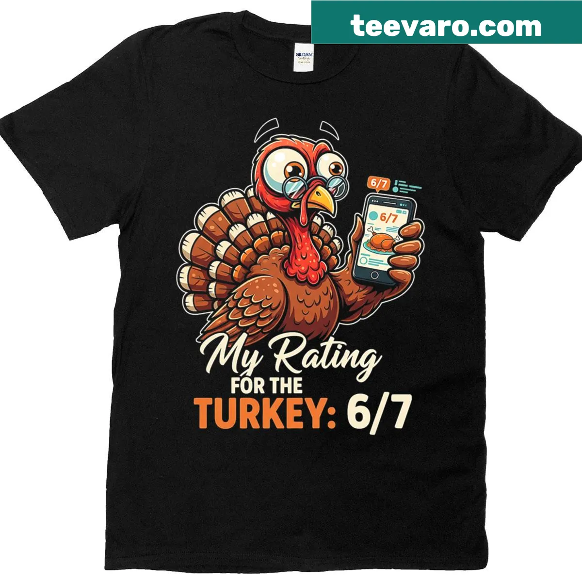 Funny Thanksgiving t-shirt with meme rating for turkey — on a men's t-shirt