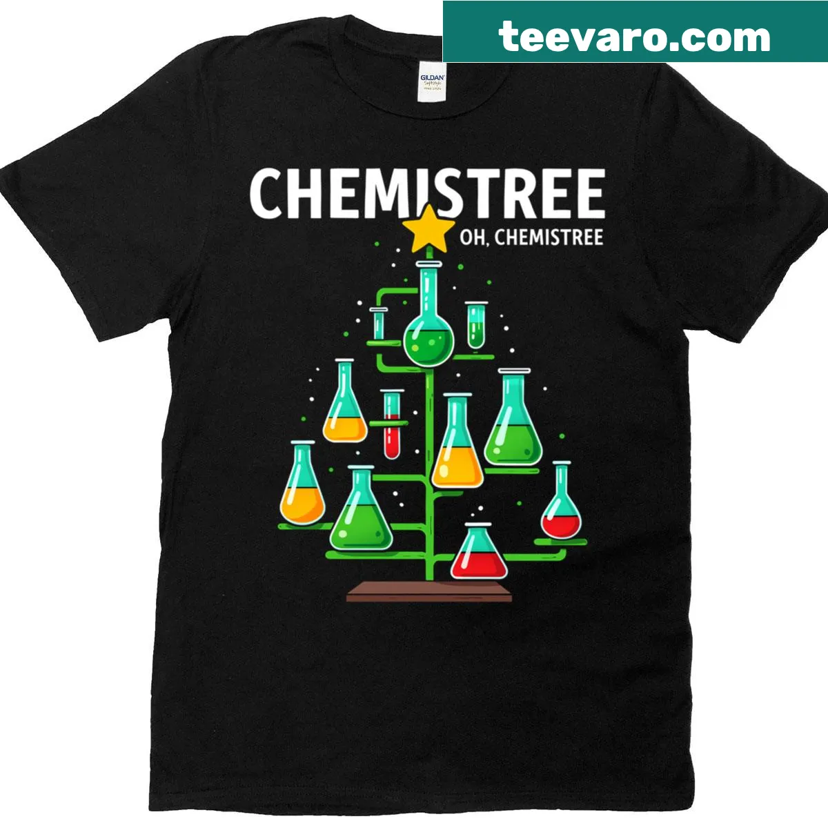 Funny Chemistree design with chemical symbols on T-shirt — on a men's t-shirt