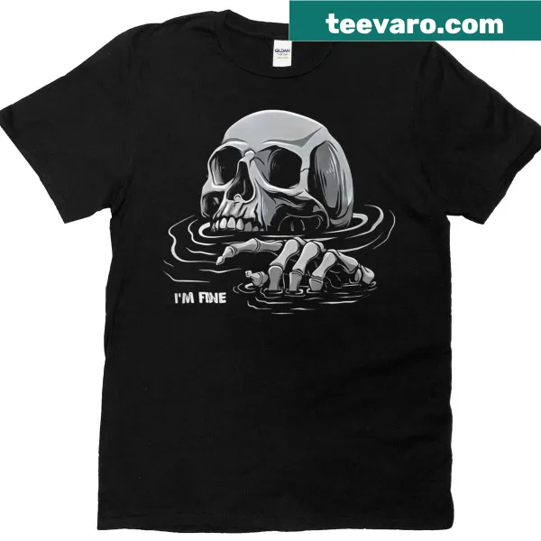 Cartoon drowning skeleton with text humor graphic T-shirt