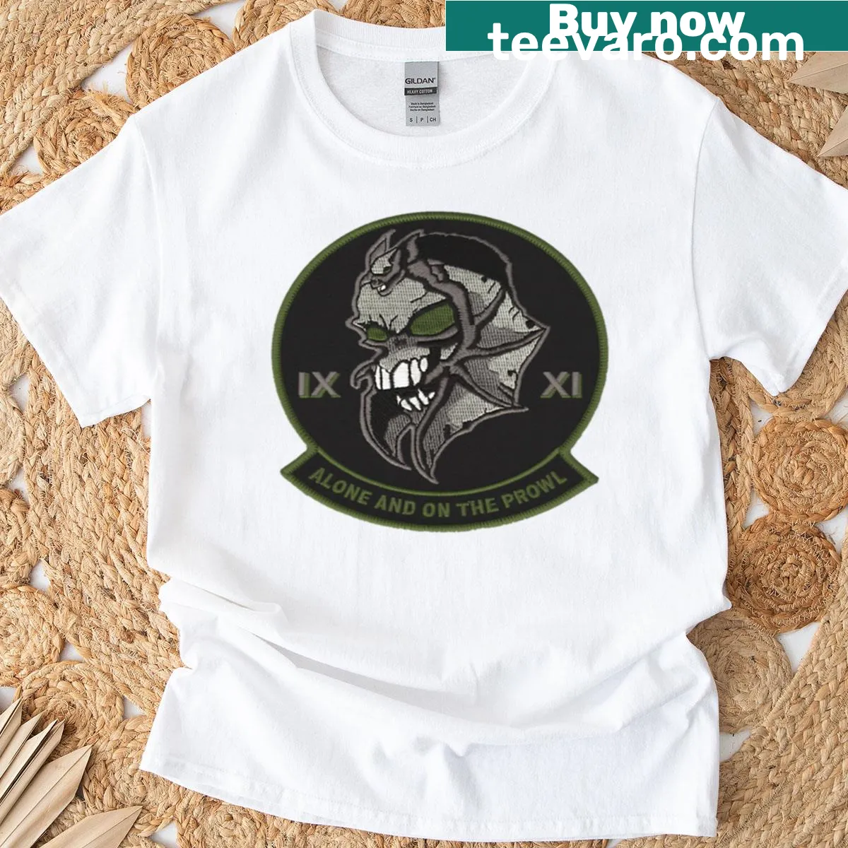 Graphic t-shirt featuring the phrase 'On The Prowl' — on a men's t-shirt