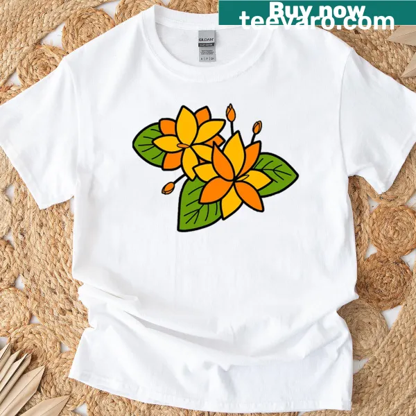 Floral illustration featuring an orange flower on a t-shirt