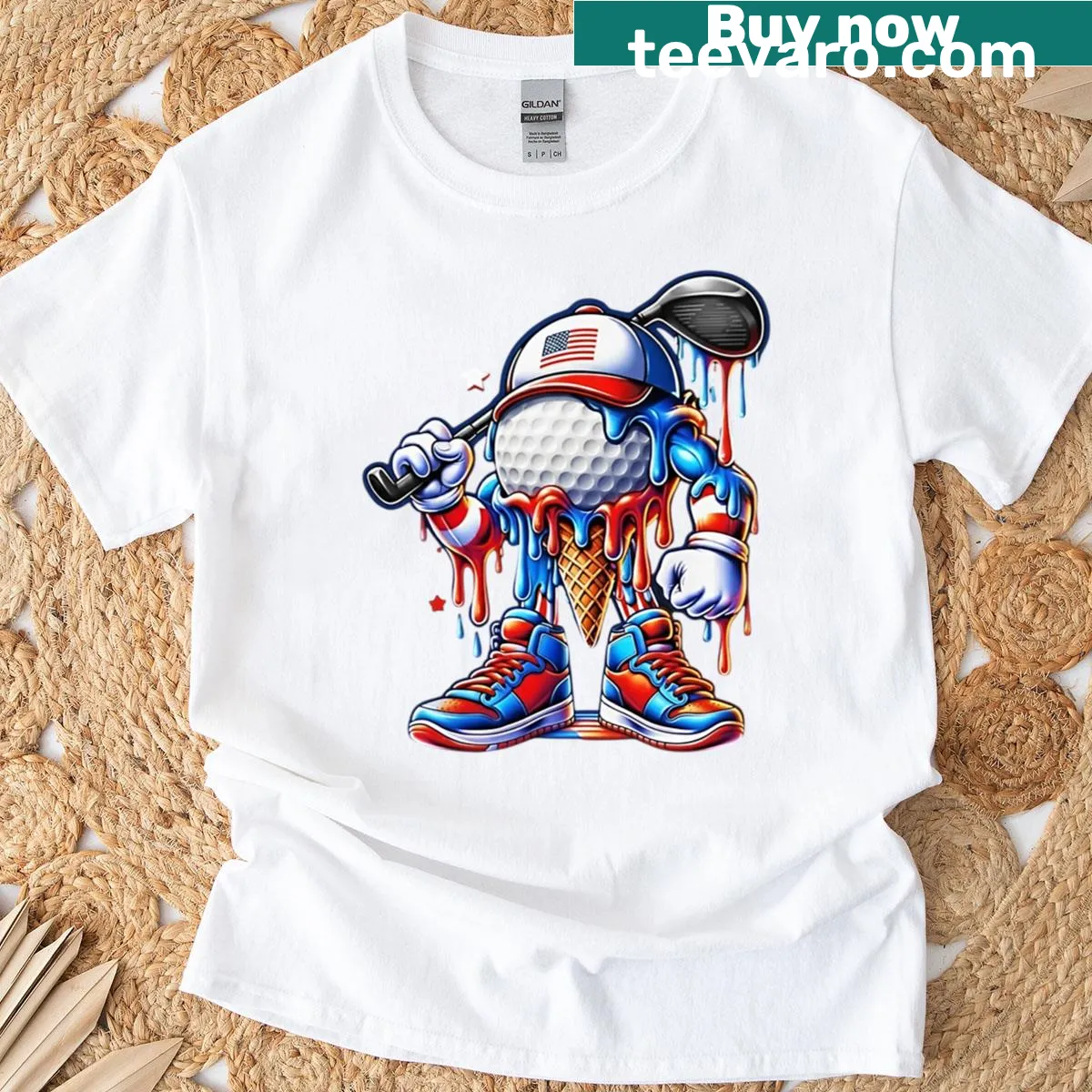 Illustration of a patriotic golf ball ice cream on a t-shirt — on a men's t-shirt