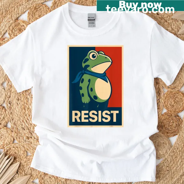 Activist frog design t-shirt promoting resistance and change