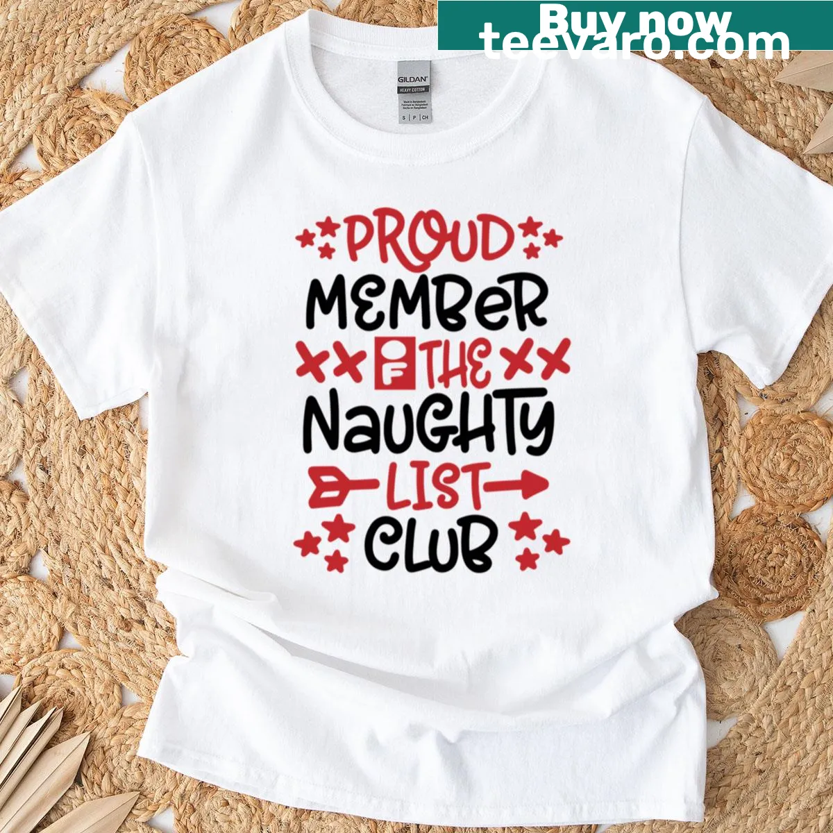 Christmas shirt with 'Proud Member Of The Naughty List' text — on a men's t-shirt