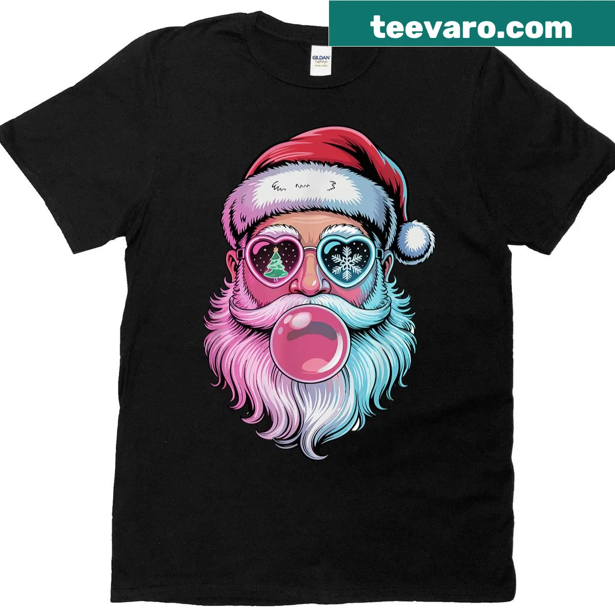 Kid's T-shirt with cartoon Santa Claus and bubble gum design — on a men's t-shirt