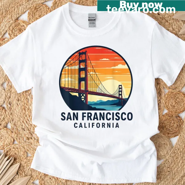 Vintage-style t-shirt featuring Golden Gate Bridge
