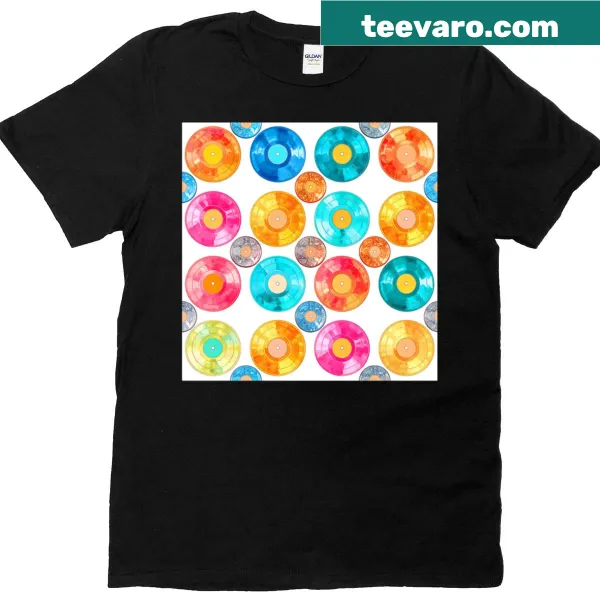 Retro vinyl record graphic with groovy patterns on T-shirt