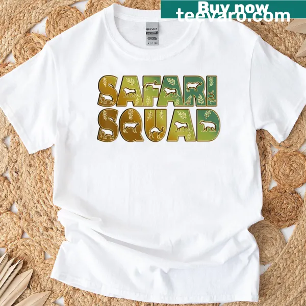 Cartoon graphic T-shirt showcasing a family safari in Africa