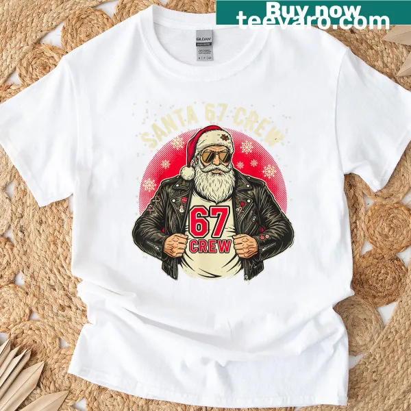 Vintage-style Santa 67 Crew tee with a humorous Christmas graphic