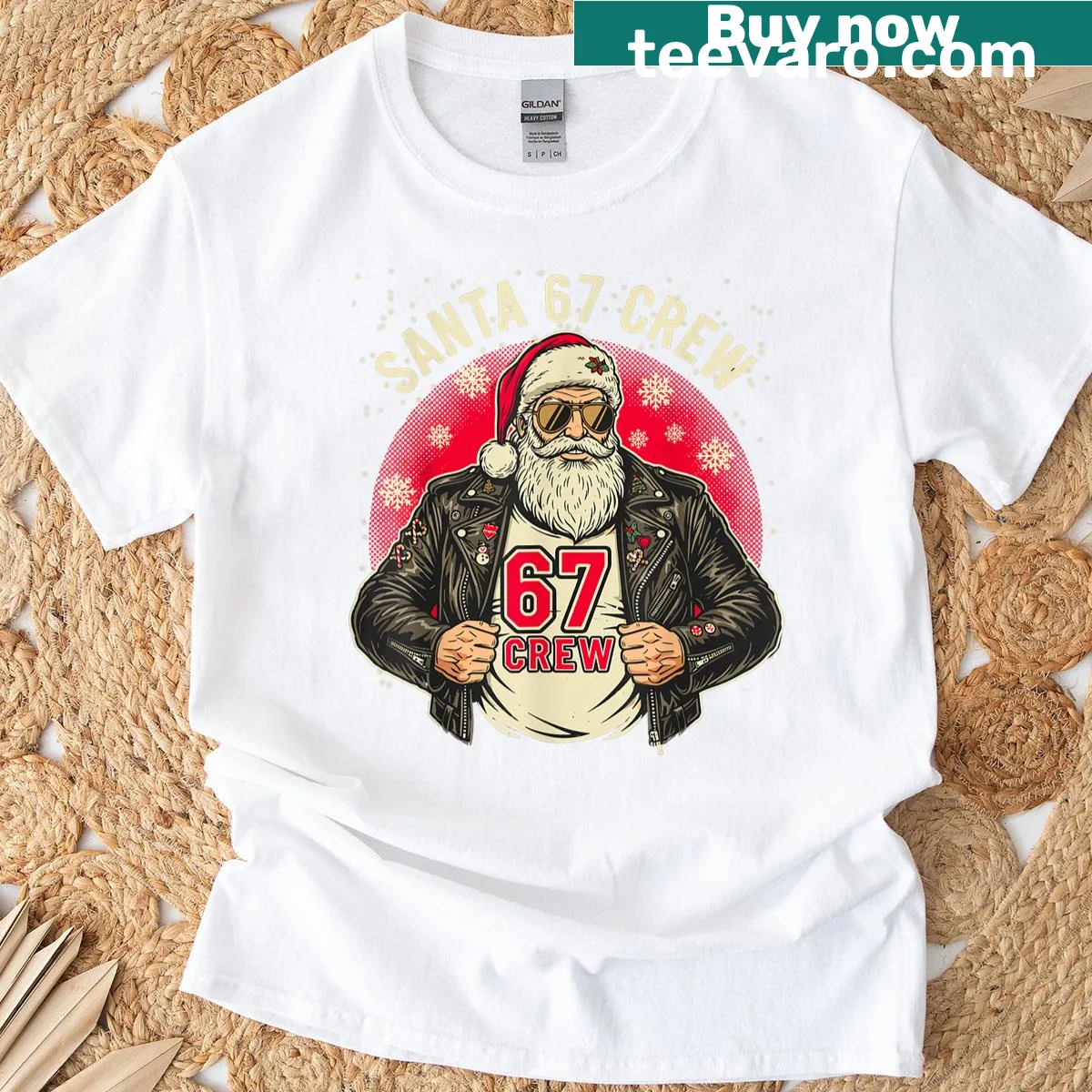 Vintage-style Santa 67 Crew tee with a humorous Christmas graphic — on a men's t-shirt