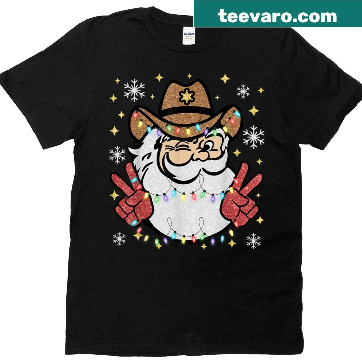 Cowboy Santa T-shirt for matching family holiday celebrations — on a men's t-shirt