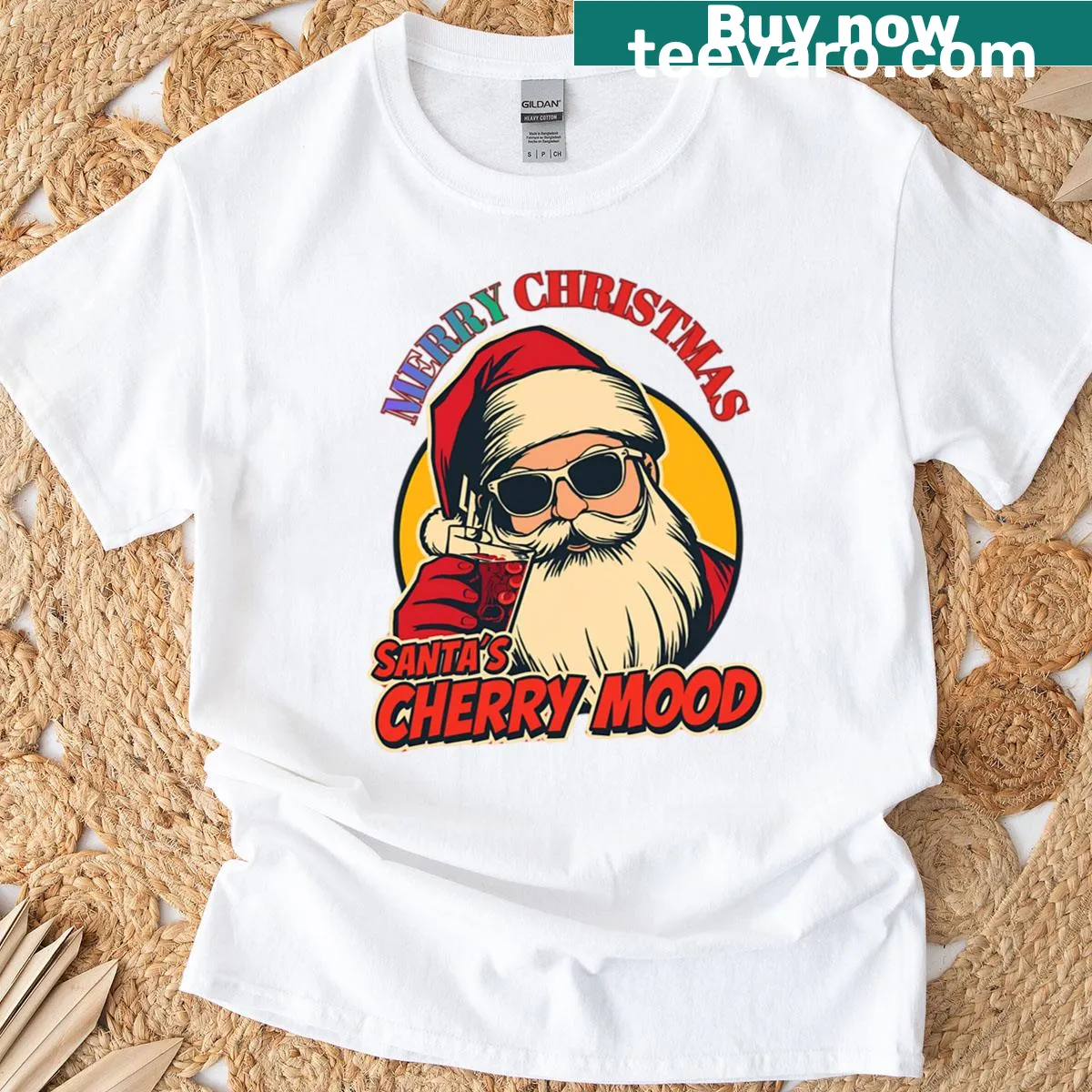 Retro Christmas t-shirt featuring a cheerful Santa design — on a men's t-shirt