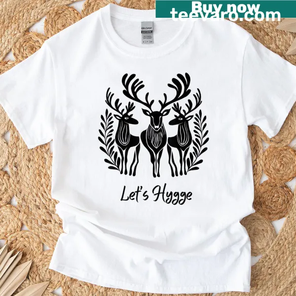 Kids' tee featuring a fun hygge-themed linocut design for Christmas.