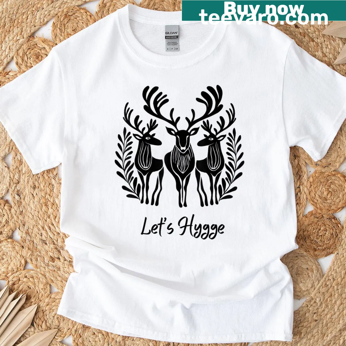 Kids' tee featuring a fun hygge-themed linocut design for Christmas. — on a men's t-shirt